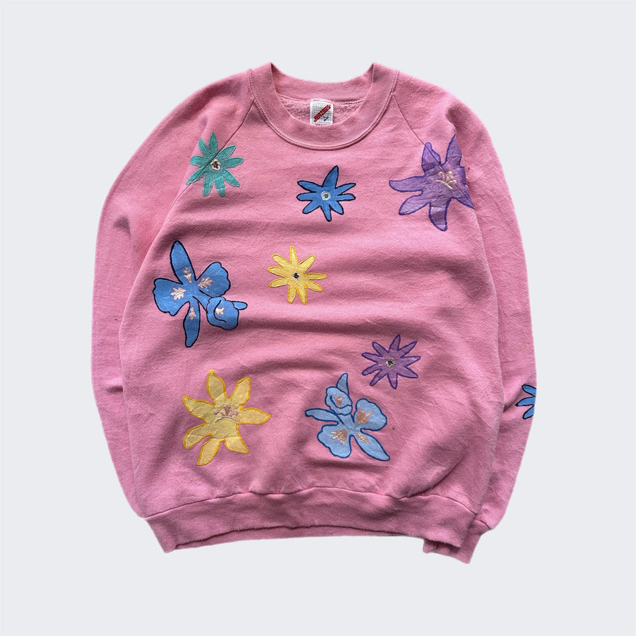 1980's Custom Jerzees Flower Sweatshirt - Made in USA - ( L )