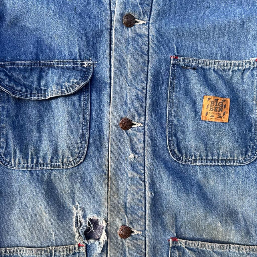 1980's Vintage Denim Lined Chore Coat Workwear - Made in USA - ( L )